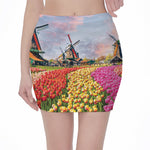 Tulip Field Print Pencil Mini Skirt