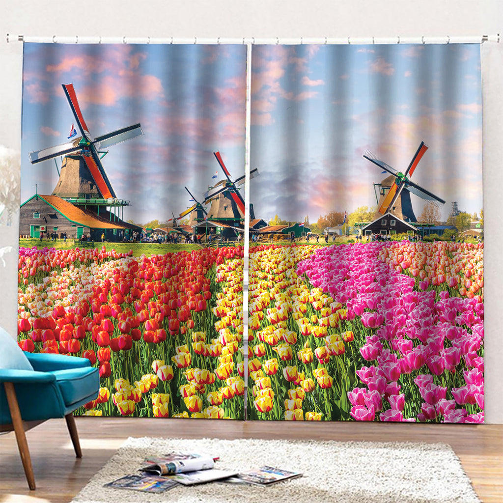 Tulip Field Print Pencil Pleat Curtains