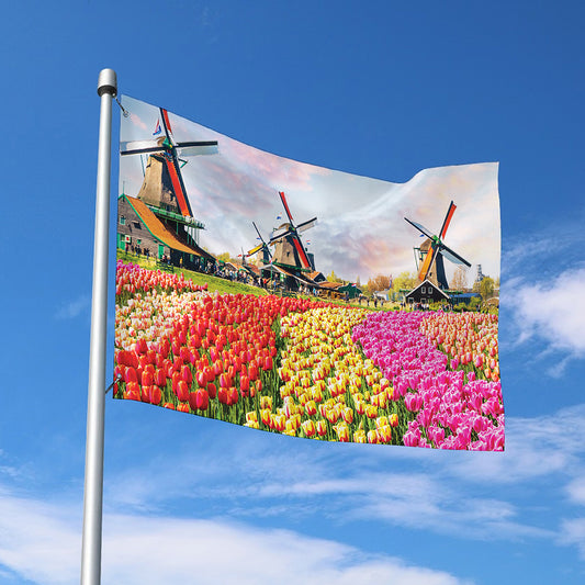 Tulip Field Print Polyester Flag