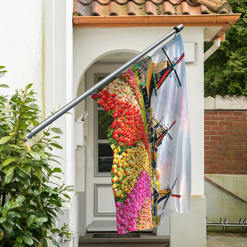 Tulip Field Print Polyester Flag