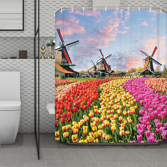 Tulip Field Print Polyester Shower Curtain