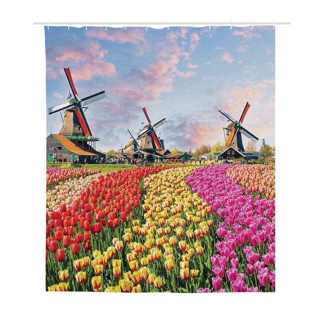 Tulip Field Print Polyester Shower Curtain