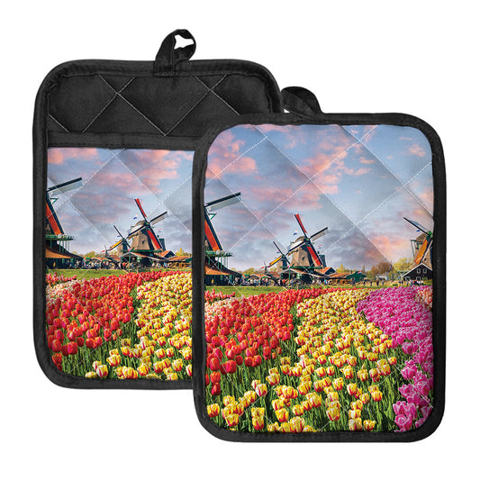 Tulip Field Print Pot Holders With Pocket