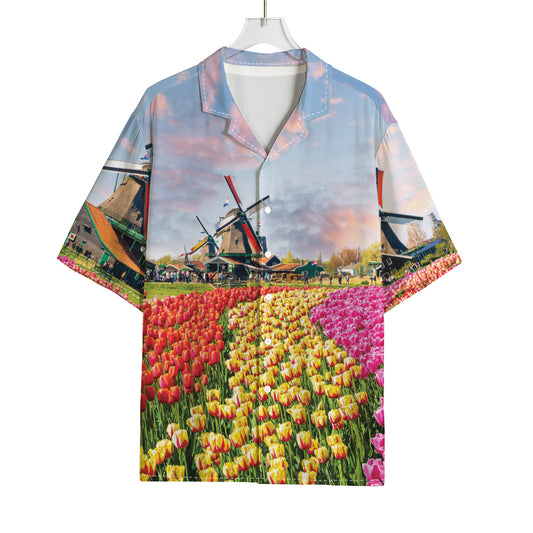 Tulip Field Print Rayon Hawaiian Shirt