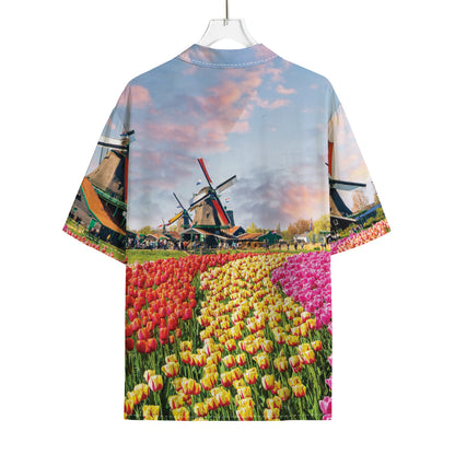 Tulip Field Print Rayon Hawaiian Shirt
