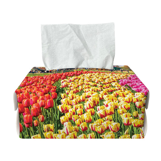 Tulip Field Print Rectangle Tissue Box Cover