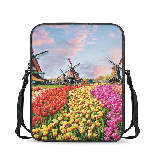 Tulip Field Print Rectangular Crossbody Bag