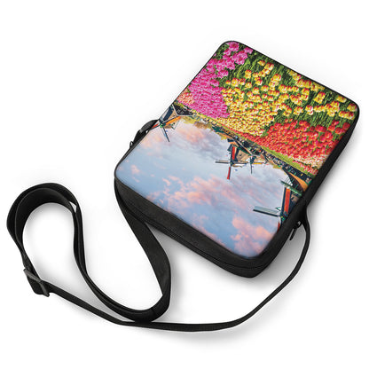 Tulip Field Print Rectangular Crossbody Bag
