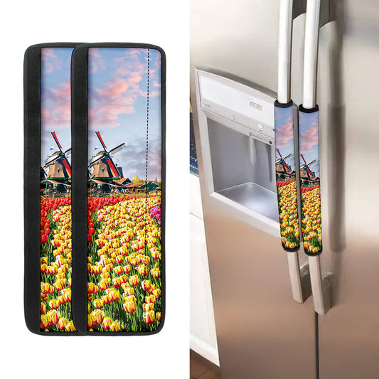 Tulip Field Print Refrigerator Handle Covers