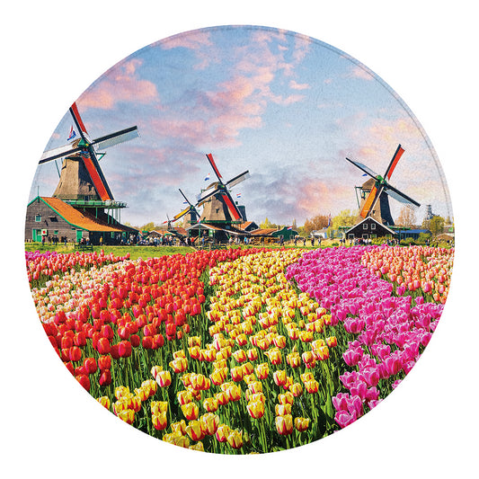Tulip Field Print Round Blanket