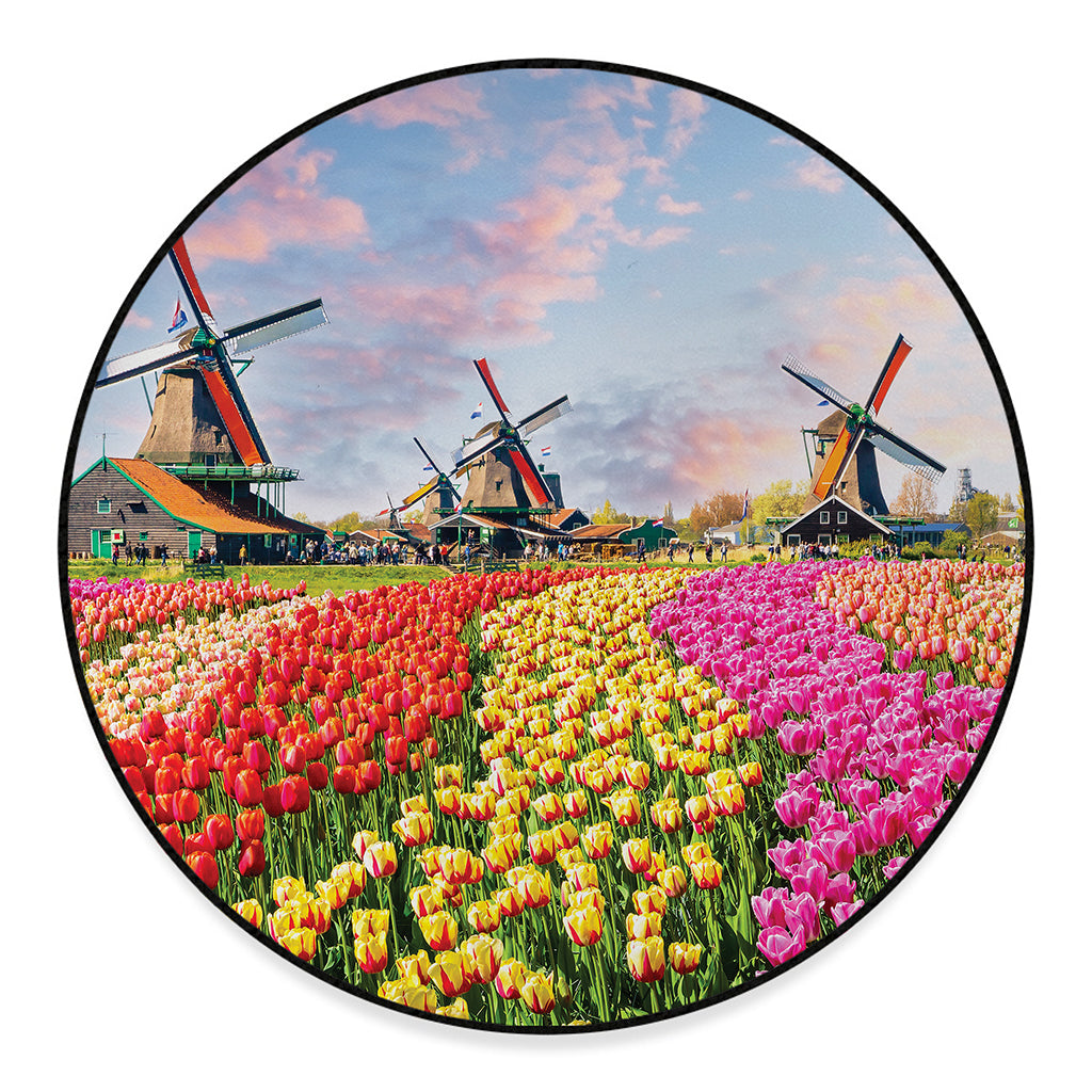 Tulip Field Print Round Floor Mat