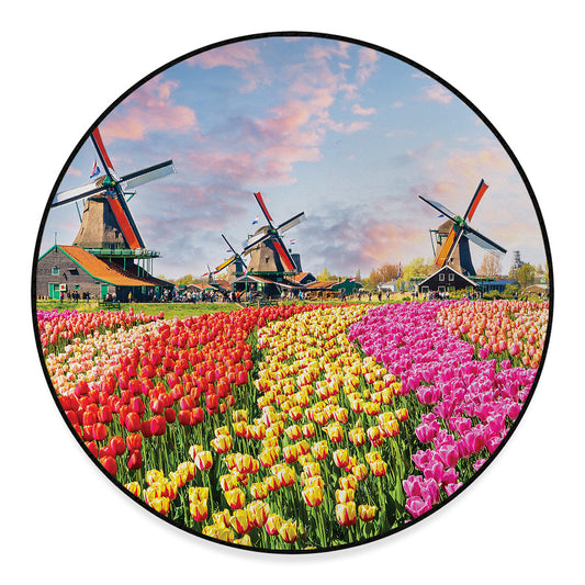 Tulip Field Print Round Floor Mat