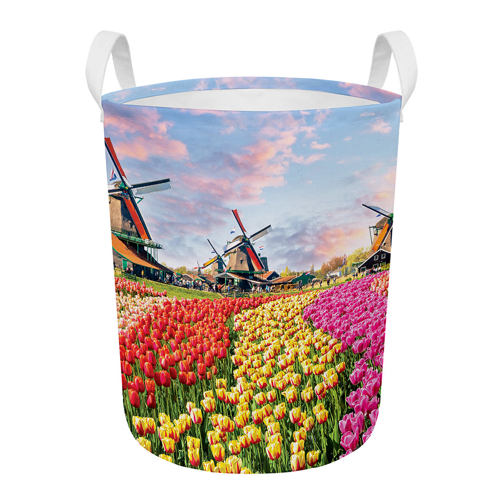 Tulip Field Print Round Laundry Basket