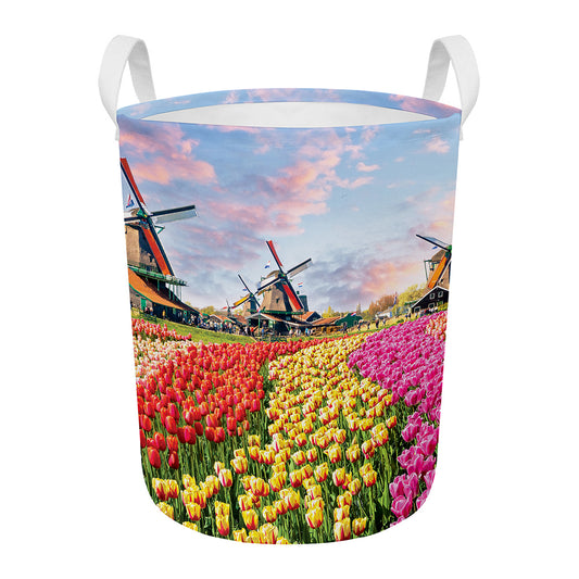 Tulip Field Print Round Laundry Basket