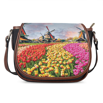 Tulip Field Print Saddle Bag