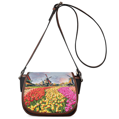 Tulip Field Print Saddle Bag