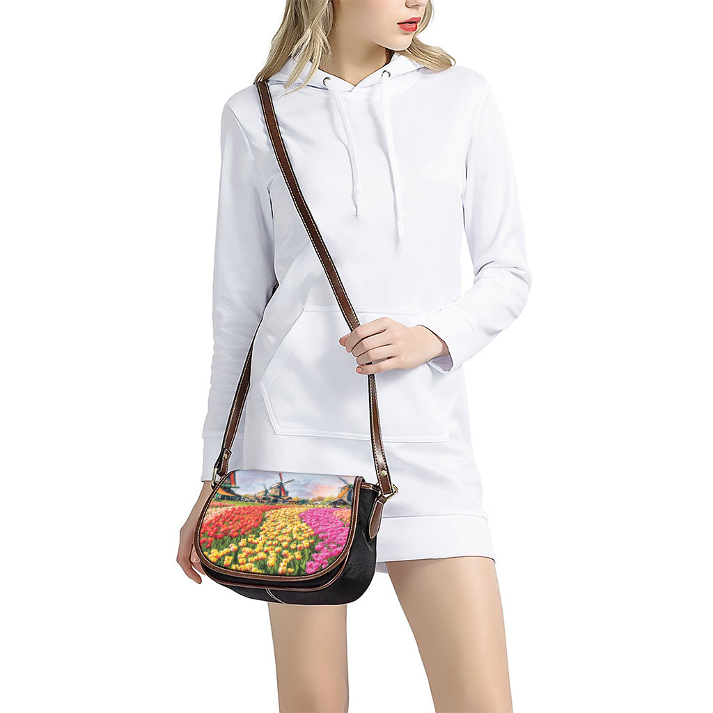 Tulip Field Print Saddle Bag