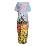 Tulip Field Print Short Sleeve Long Nightdress