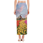 Tulip Field Print Side Slit Maxi Skirt