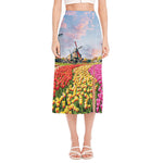 Tulip Field Print Side Slit Midi Skirt