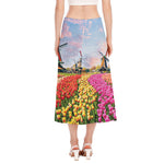 Tulip Field Print Side Slit Midi Skirt