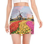 Tulip Field Print Side Slit Mini Skirt