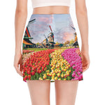 Tulip Field Print Side Slit Mini Skirt