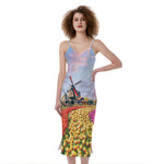 Tulip Field Print Slim Fit Midi Cami Dress
