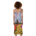 Tulip Field Print Slim Fit Midi Cami Dress