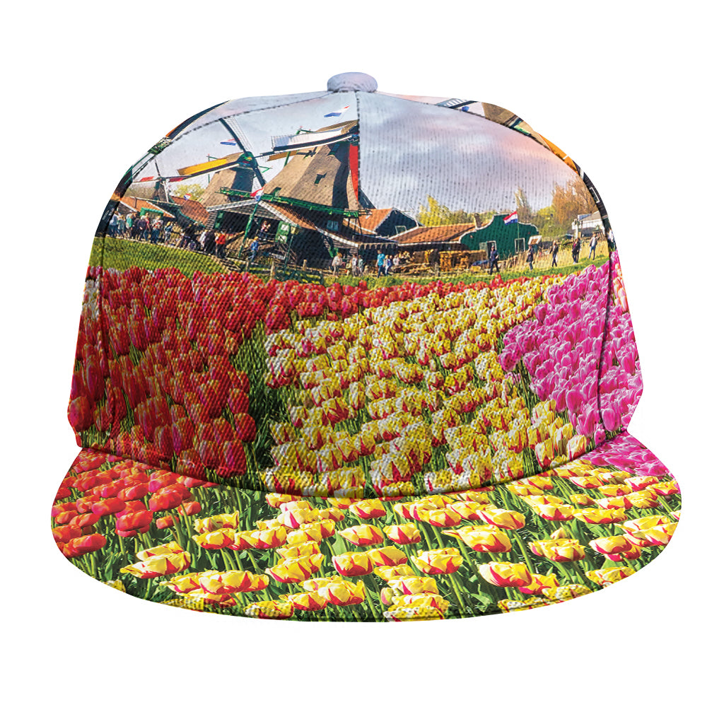 Tulip Field Print Snapback Cap