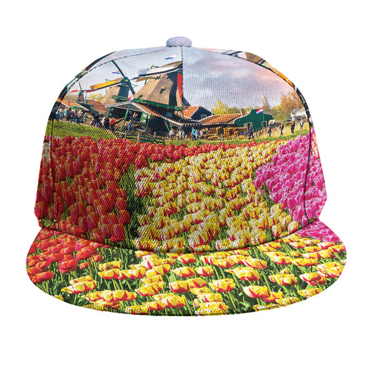 Tulip Field Print Snapback Cap