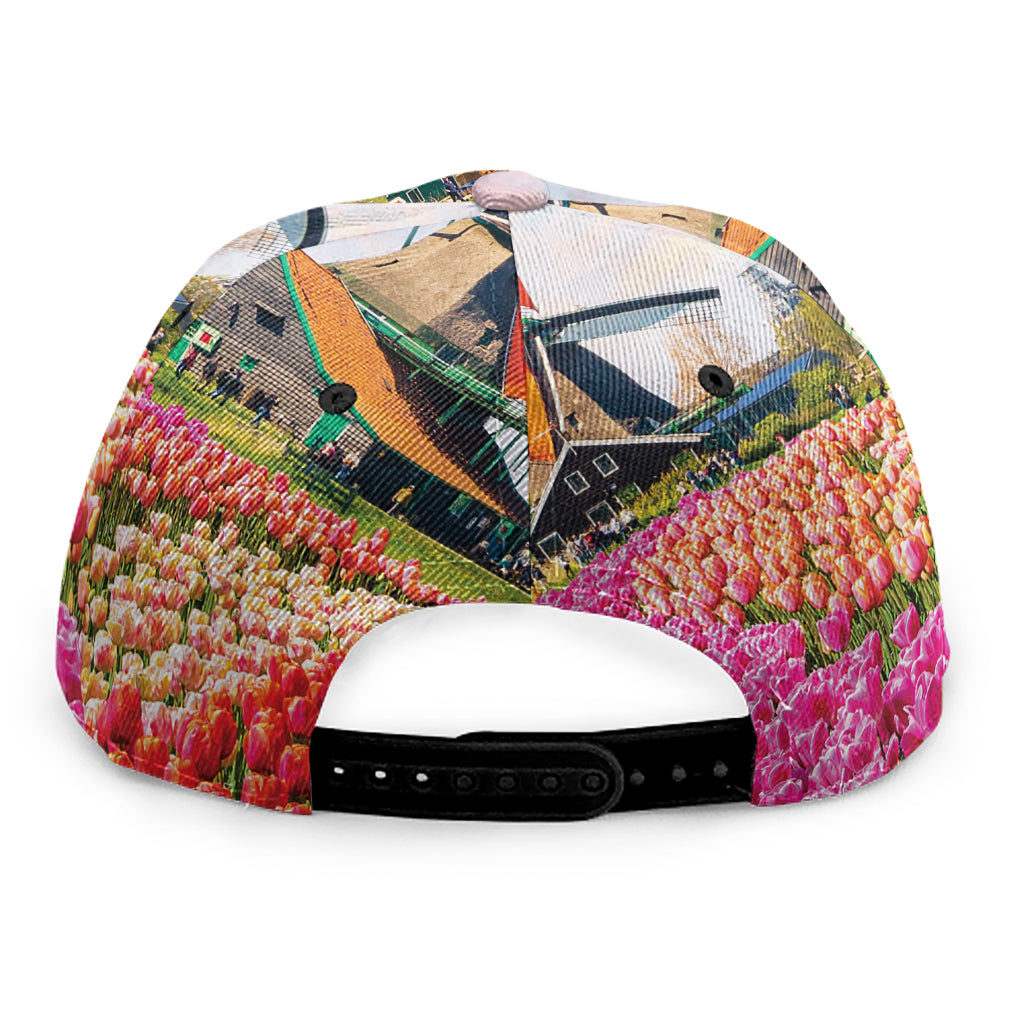Tulip Field Print Snapback Cap