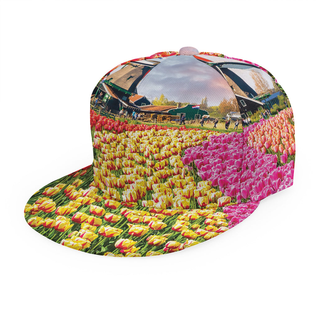 Tulip Field Print Snapback Cap