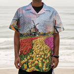 Tulip Field Print Textured Short Sleeve Shirt