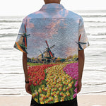 Tulip Field Print Textured Short Sleeve Shirt