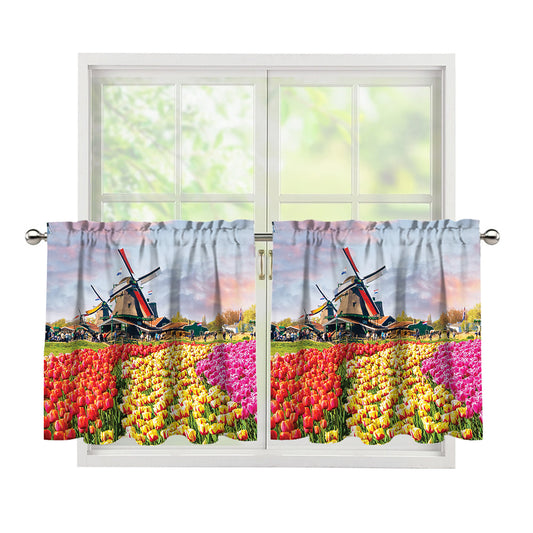 Tulip Field Print Tier Curtains