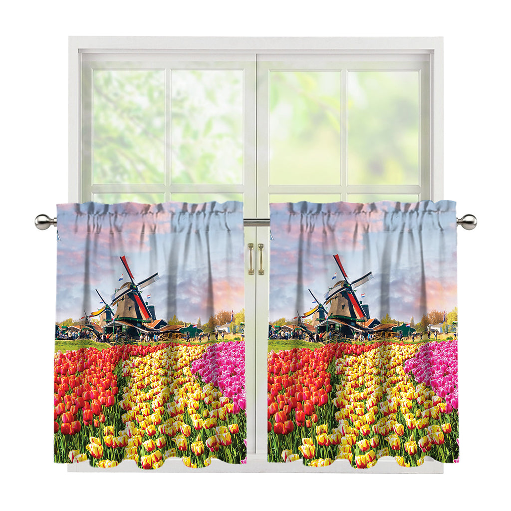 Tulip Field Print Tier Curtains