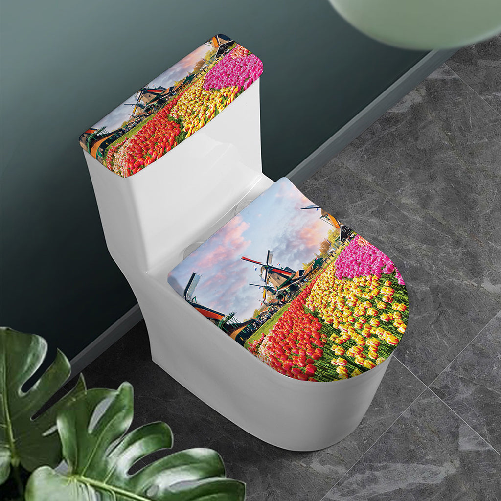 Tulip Field Print Toilet Lid And Tank Cover Set