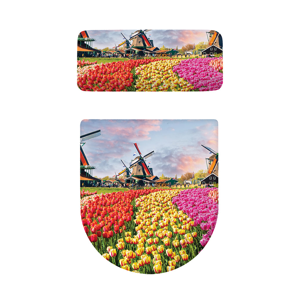 Tulip Field Print Toilet Lid And Tank Cover Set