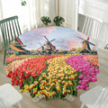 Tulip Field Print Waterproof Round Tablecloth