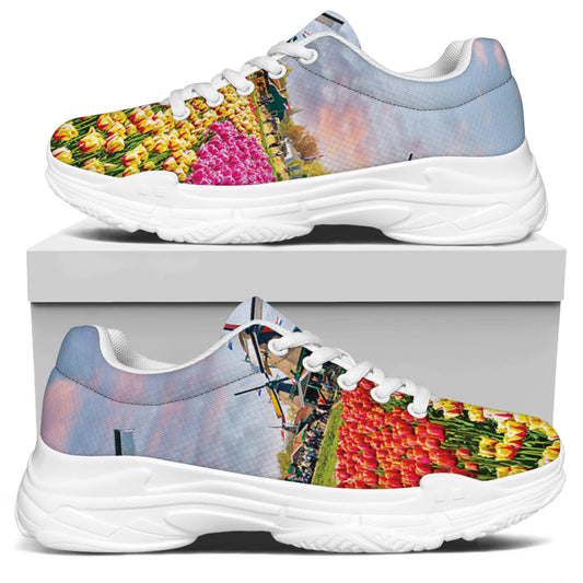 Tulip Field Print White Chunky Shoes