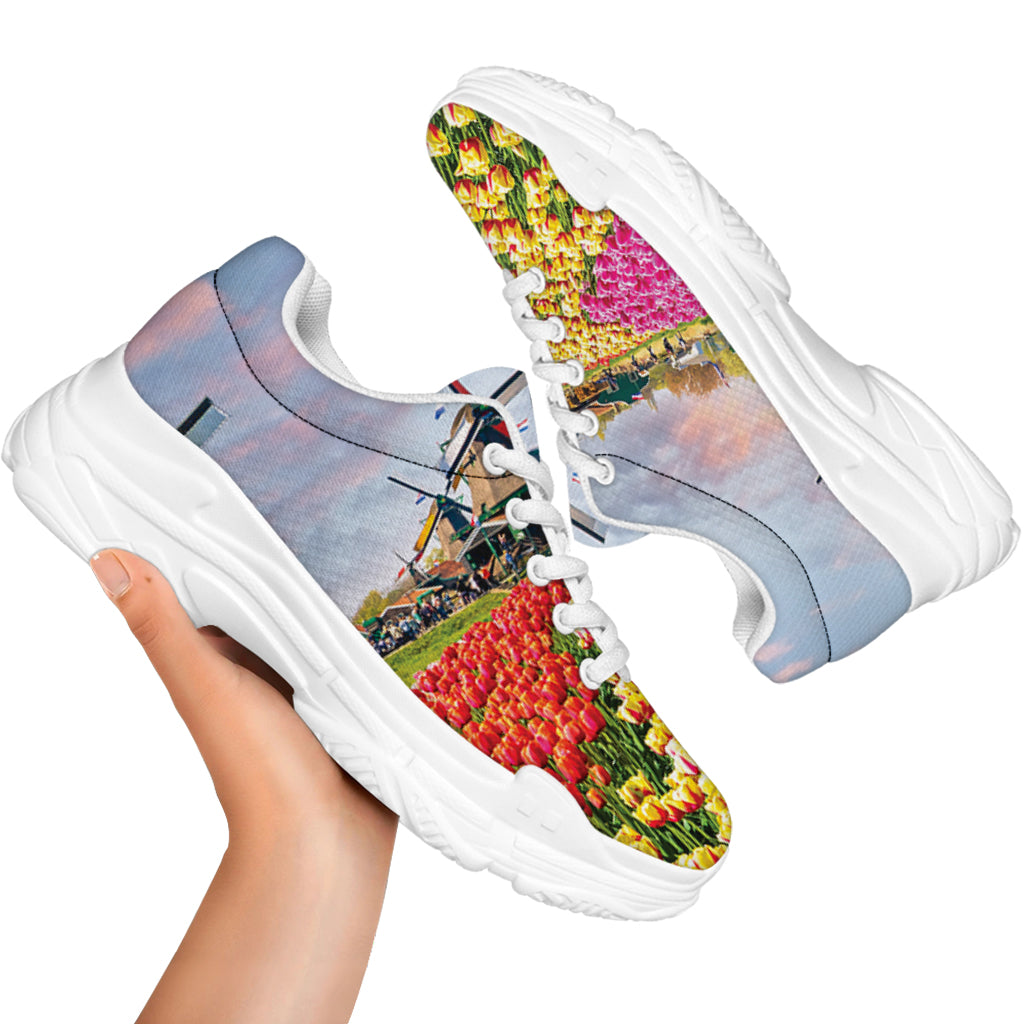 Tulip Field Print White Chunky Shoes