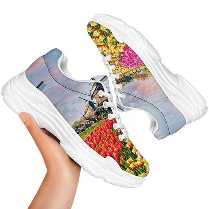 Tulip Field Print White Chunky Shoes