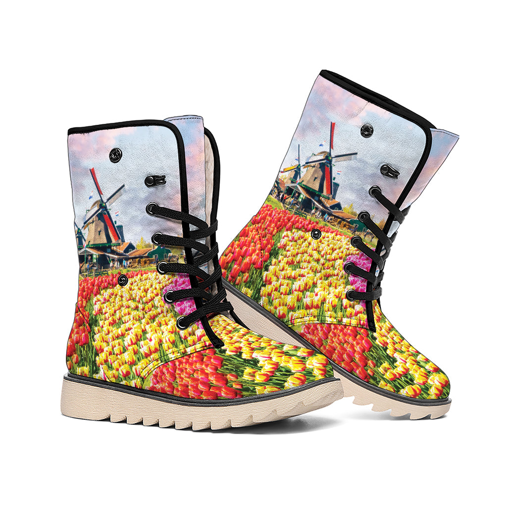 Tulip Field Print Winter Boots