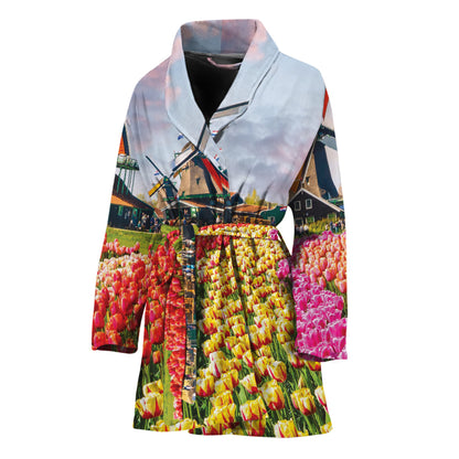 Tulip Field Print Women's Bathrobe