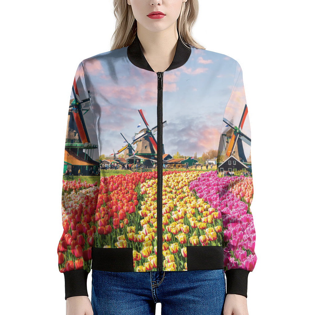 Tulip Field Print Women's Bomber Jacket