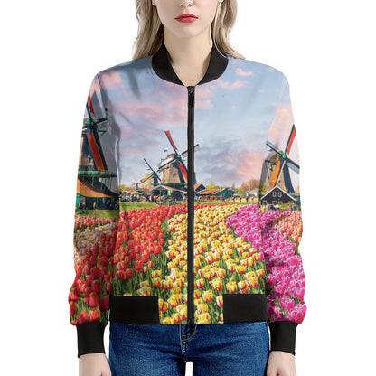 Tulip Field Print Women's Bomber Jacket