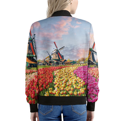 Tulip Field Print Women's Bomber Jacket