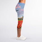 Tulip Field Print Women's Capri Leggings