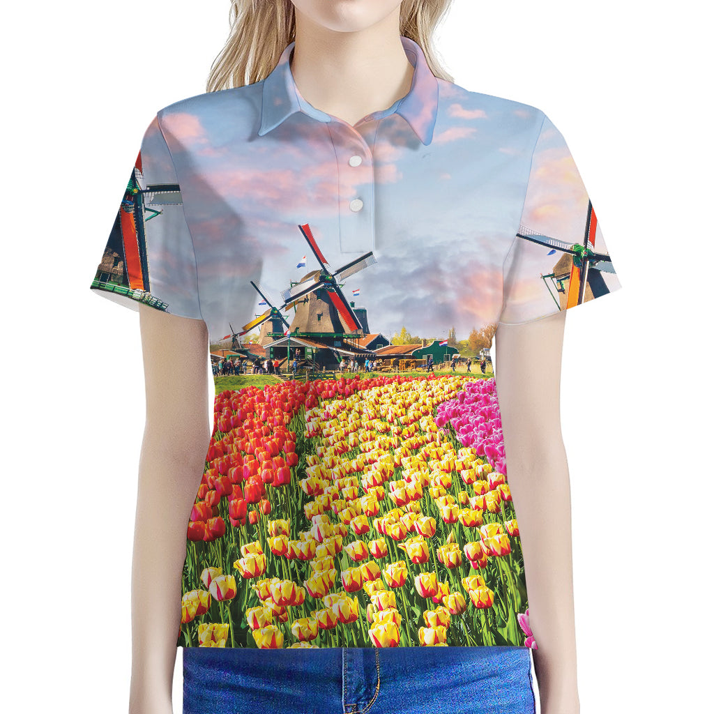 Tulip Field Print Women's Polo Shirt
